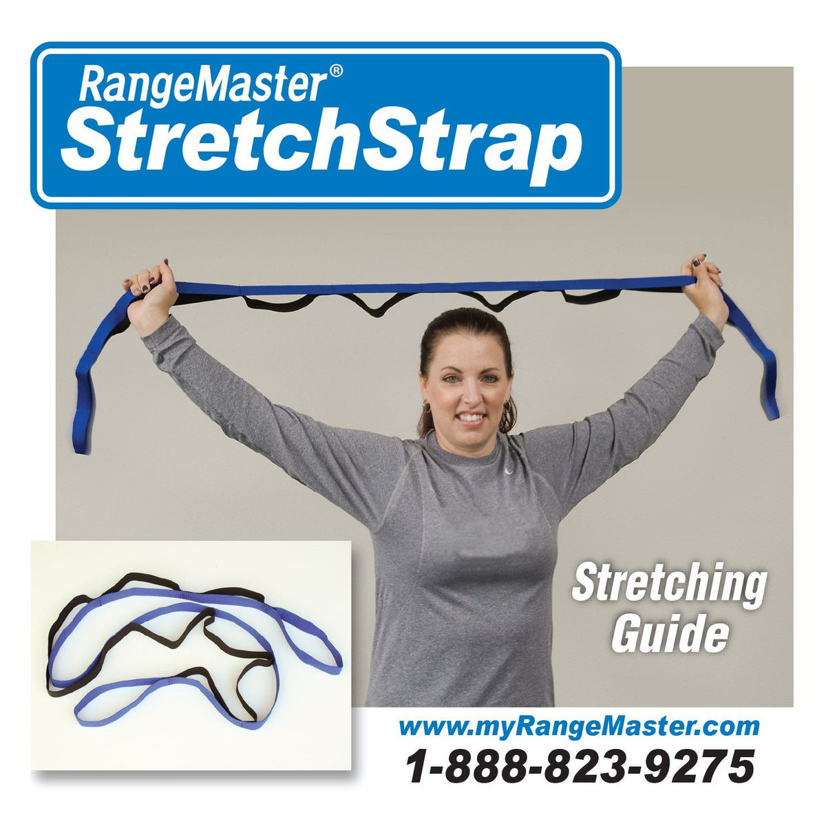 RangeMaster Stretch Strap, Multi-loop Strap with Exercise Guide for Physical Therapy, Yoga, Flexibility (Blue)