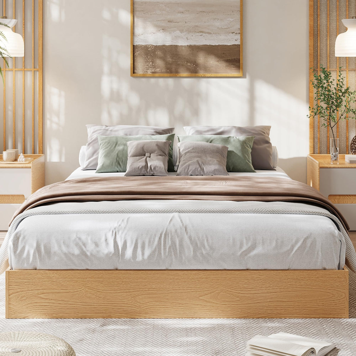 GarveeHome California King Wood Platform Bed Frame,Wooden Bed Frame Without Headboard, Wood Slat Support,No Box Spring Needed, Easy Assembly