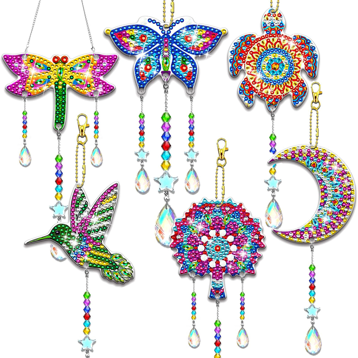 JeCuiK 6 Pcs Diamond Painting Suncatchers Double Sided Diamond Art Suncatcher Mandala 5D DIY Diamond Painting Wind Chimes Paint by Number Diamond Art Kits for Adults Hanging Ornaments