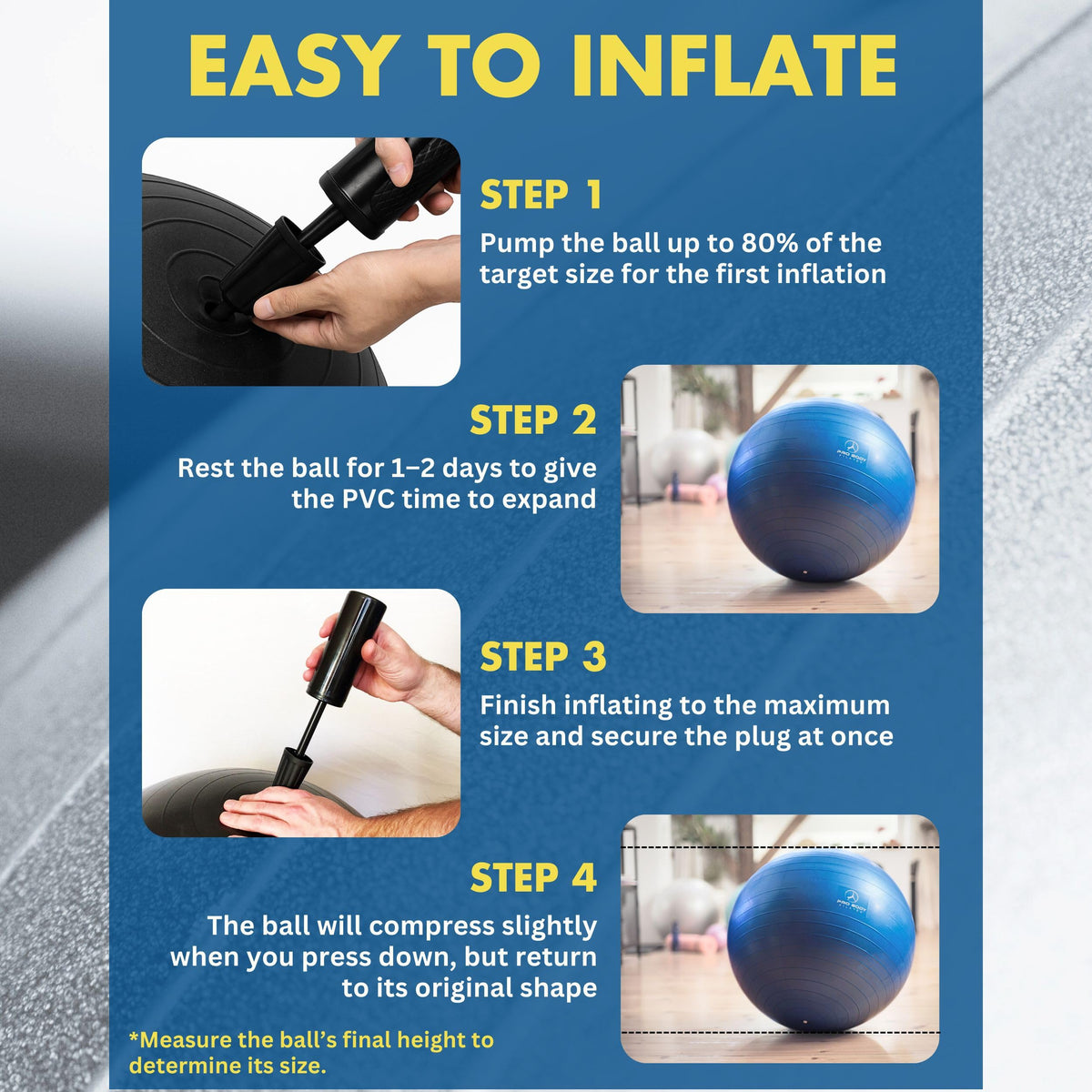 ProBody Pilates Yoga Ball - Fresh Colors Exercise Ball for Stability, Pregnancy, Workout, Physical Therapy & Birthing, Balance Ball Chair (Sky, 65 cm)