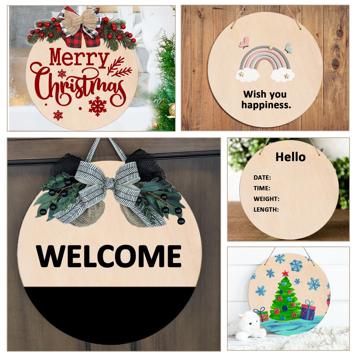 25 Sheets Blank Wood Circles for Crafts, 12 Inch Unfinished Round Wooden Hanging Signs with Holes, Wooden Discs for DIY Crafts Door Hanger Sign Painting Home Wall Decor Gift