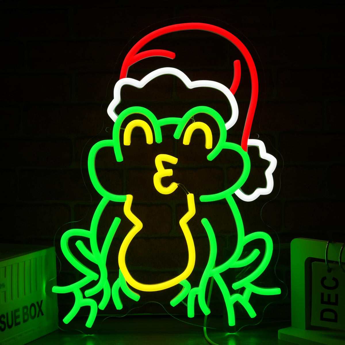 LIUOZHTEA Merry Christmas Neon Sign with Santa Hat Neon Frog Light Sign for Wall Decor Christmas Party New Year Bar Bedroom Shop Window USB Powered (16.5 * 11.8in)