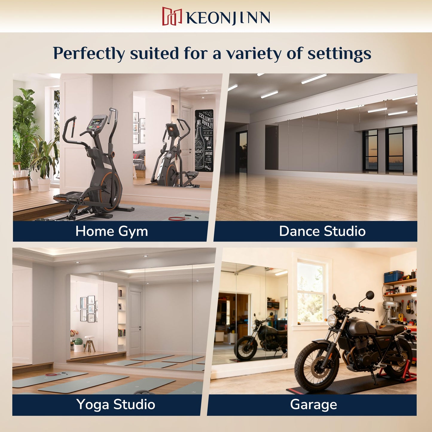 Keonjinn Home Gym Mirror, 56" x 24" - 2PCS Workout Mirrors for Home Gym, Frameless Tempered Glass, Full Body Wall Mirrors for Fitness Exercise, Yoga Room, Dance Studio, Bedroom, Garage