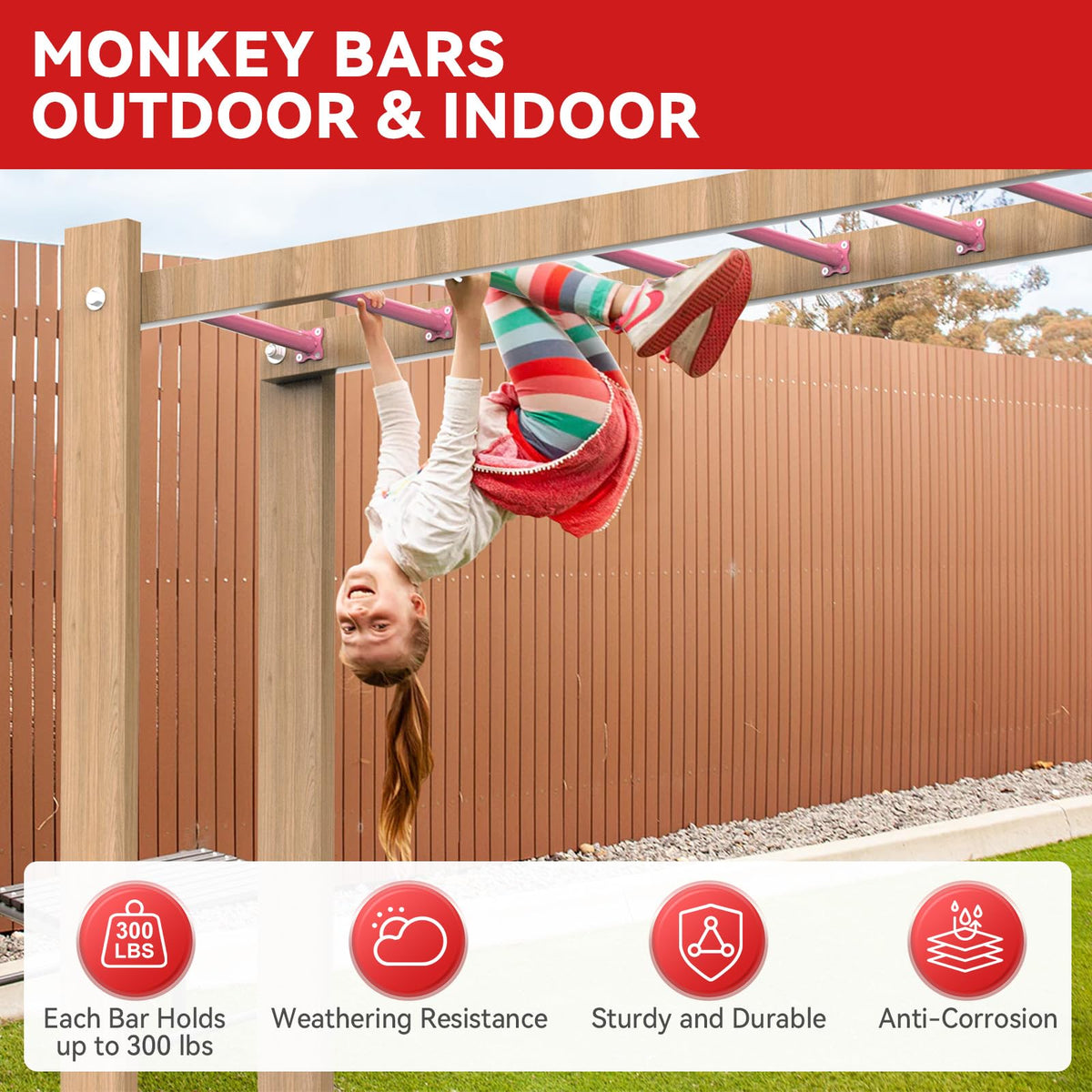 SUNSHINE FARMRE 16.5 Inch Monkey Bars Kit Playground Monkey Bar Ladder Rungs for Backyard Indoor Outdoor Metal Monkey Bars Swing Set Playset Accessories (Pink, 12 Pcs)