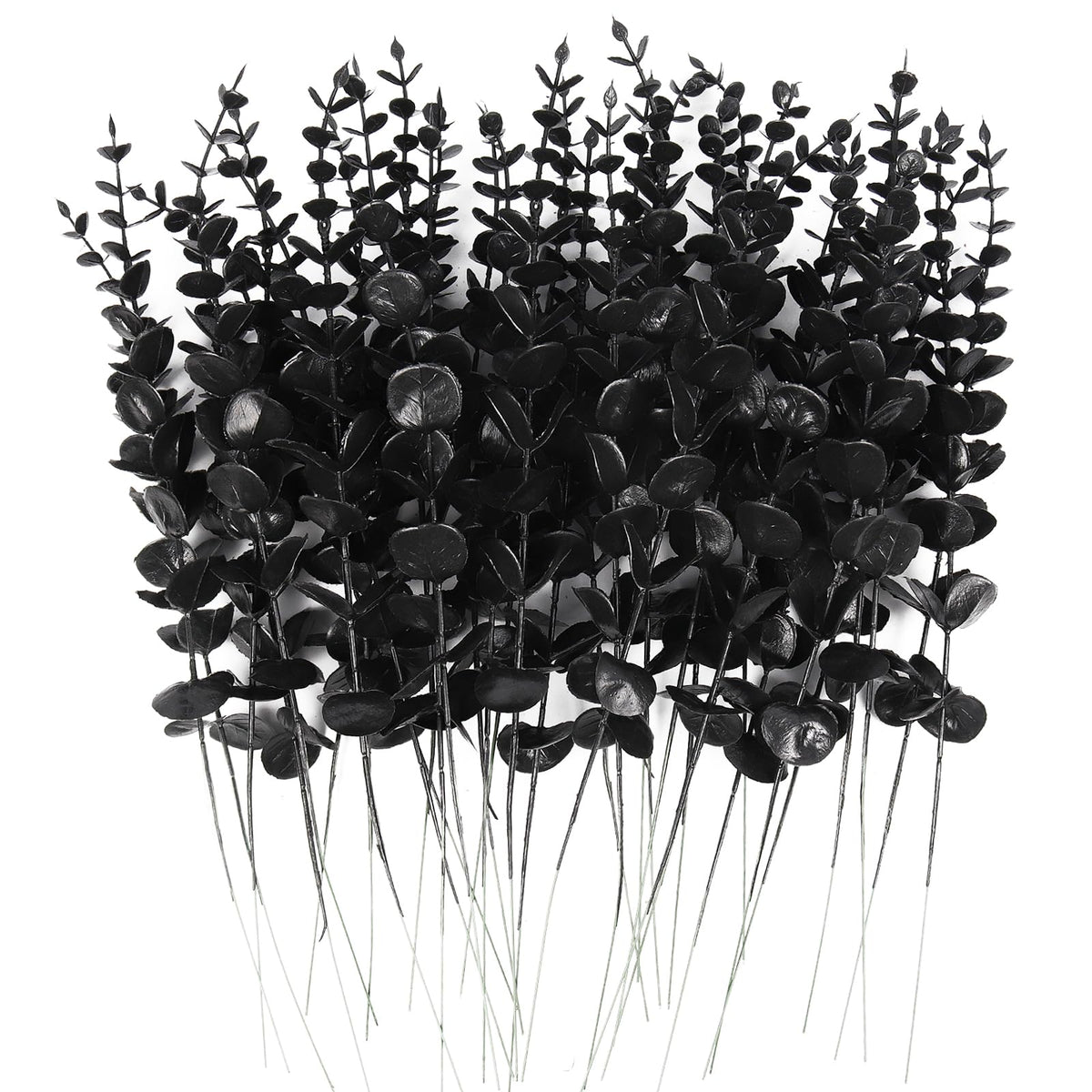 RECUTMS 36Pcs Black Eucalyptus Leaves Stems Artificial Eucalyptuses Leaf Branches for Halloween Picks Autumn Fall Floral Arrangement Wedding Centerpiece Flower Bouquet Home Office Decoration
