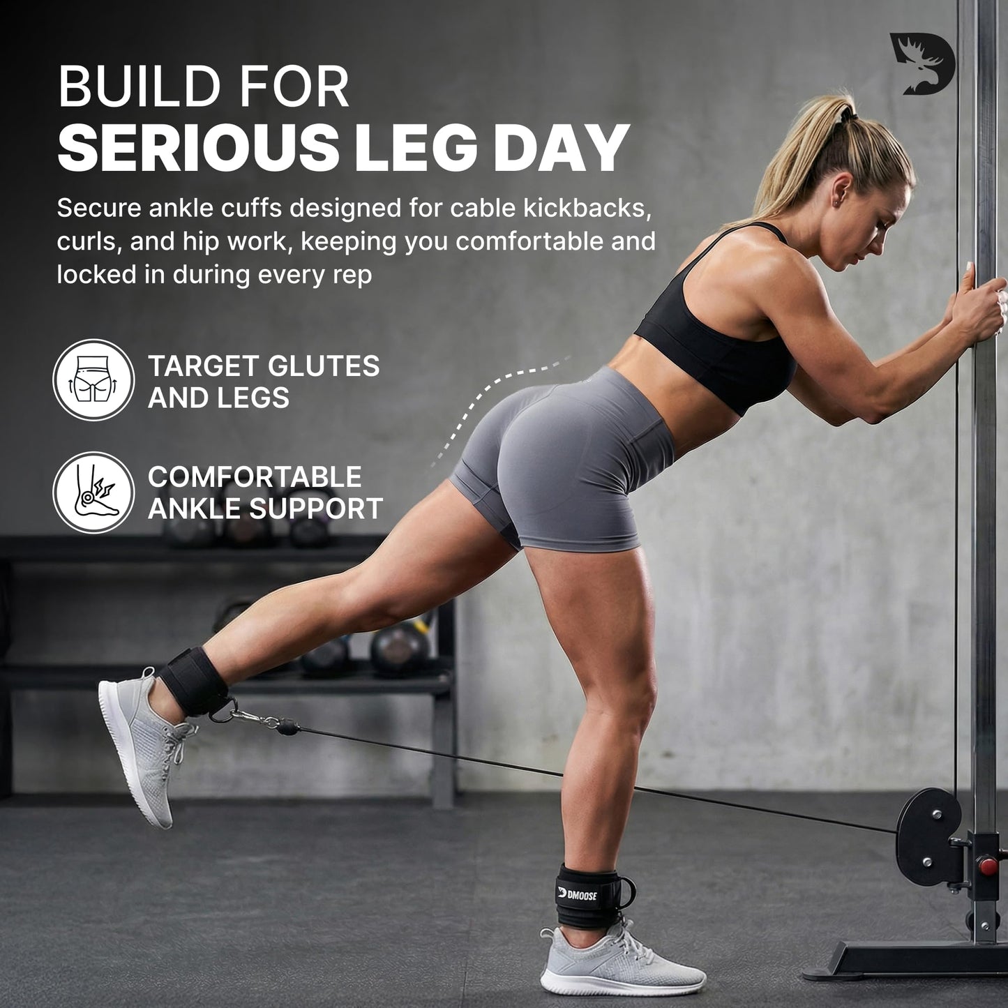 DMoose Ankle Strap for Cable Machine Attachments - Gym Ankle Cuff for Kickbacks, Glute Workouts, Leg Extensions, Curls, Booty Hip Abductors Exercise for Men Women