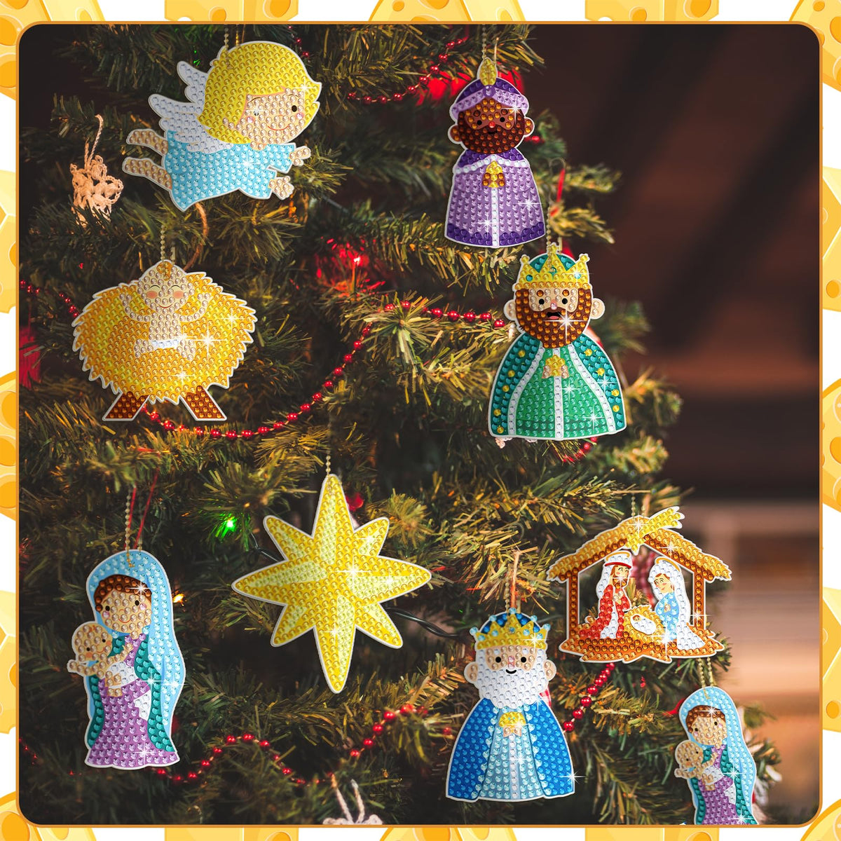 BBTO 15 Piece Christmas Diamond Art Keychains & Ornaments - Nativity Scene Kits for Xmas DIY Crafts