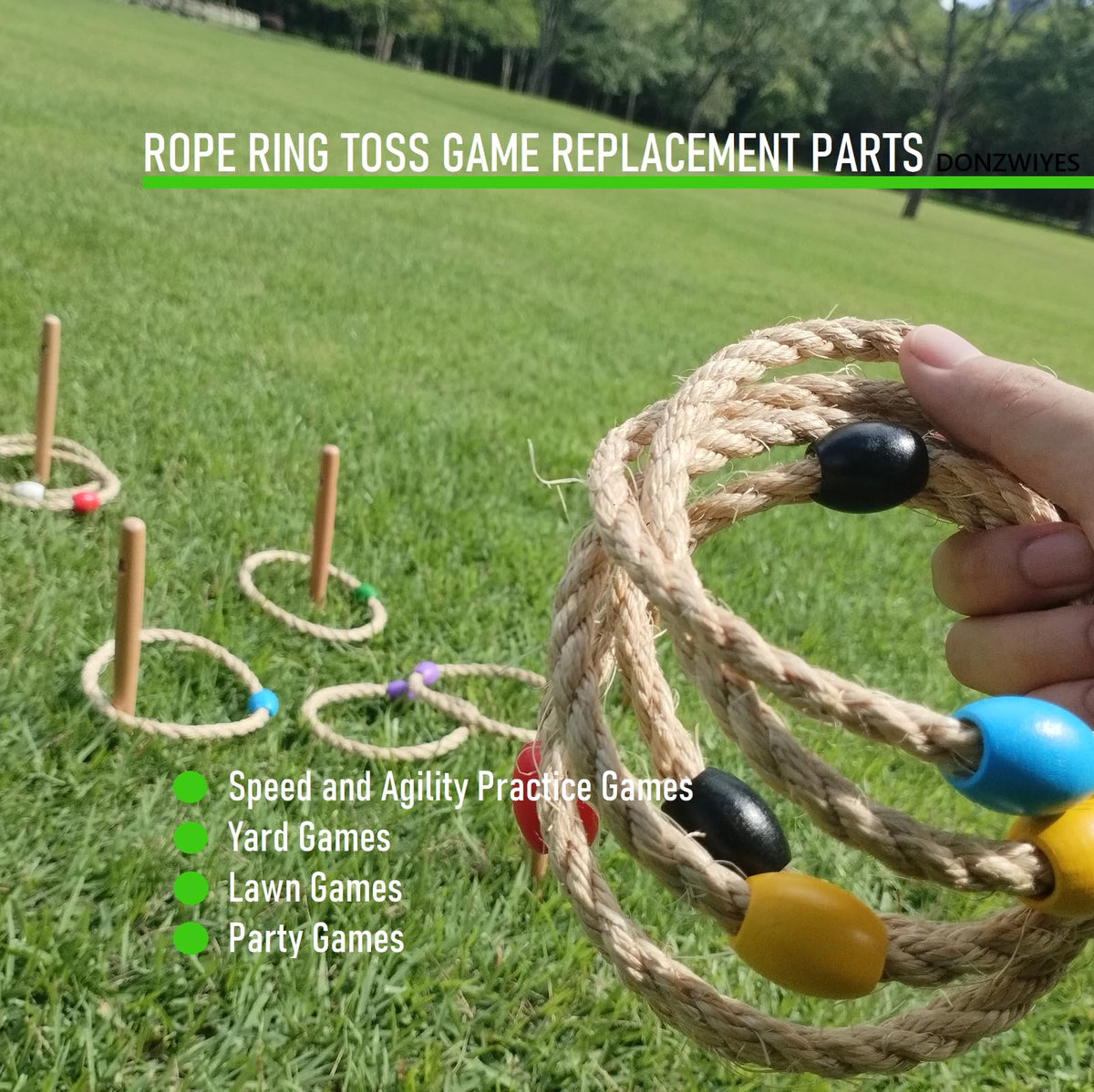 6 Pack Sisal Rope Ring Toss Game Replacement Parts for Adults and Kids, Outdoor Toss Rings for Agility Practice and Speed Game and Yard Games and Lawn Games for Party (Red and Black)