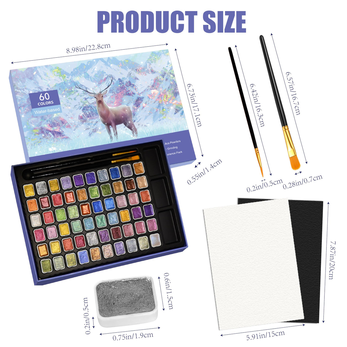 GlisDyck Mini Shimmer Watercolor Paint Set, 60 Colors Glitter Metallic Watercolour Painting Sets, Solid Pearl Water Color Paints for Artists, Amateur Hobbyists and Painting (60 Colours)