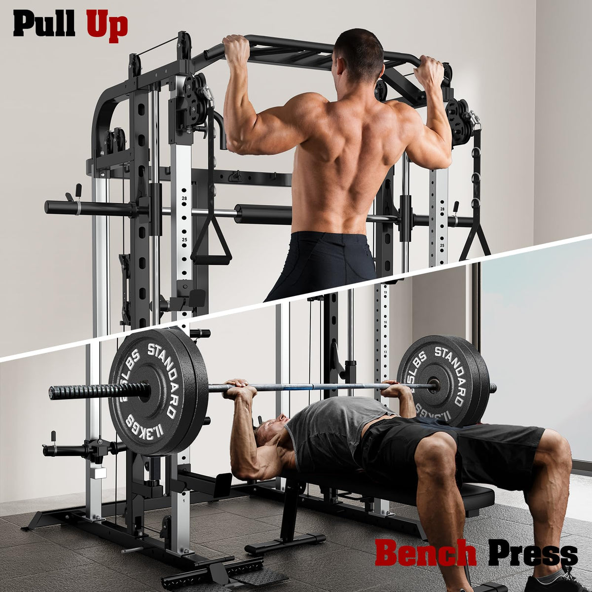 Royal Fitness Smith Machine, Multifunctional Power Cage Rack with Smith Bar and Cable Pulley System, and LAT Pull Down Machine for Home Gym…