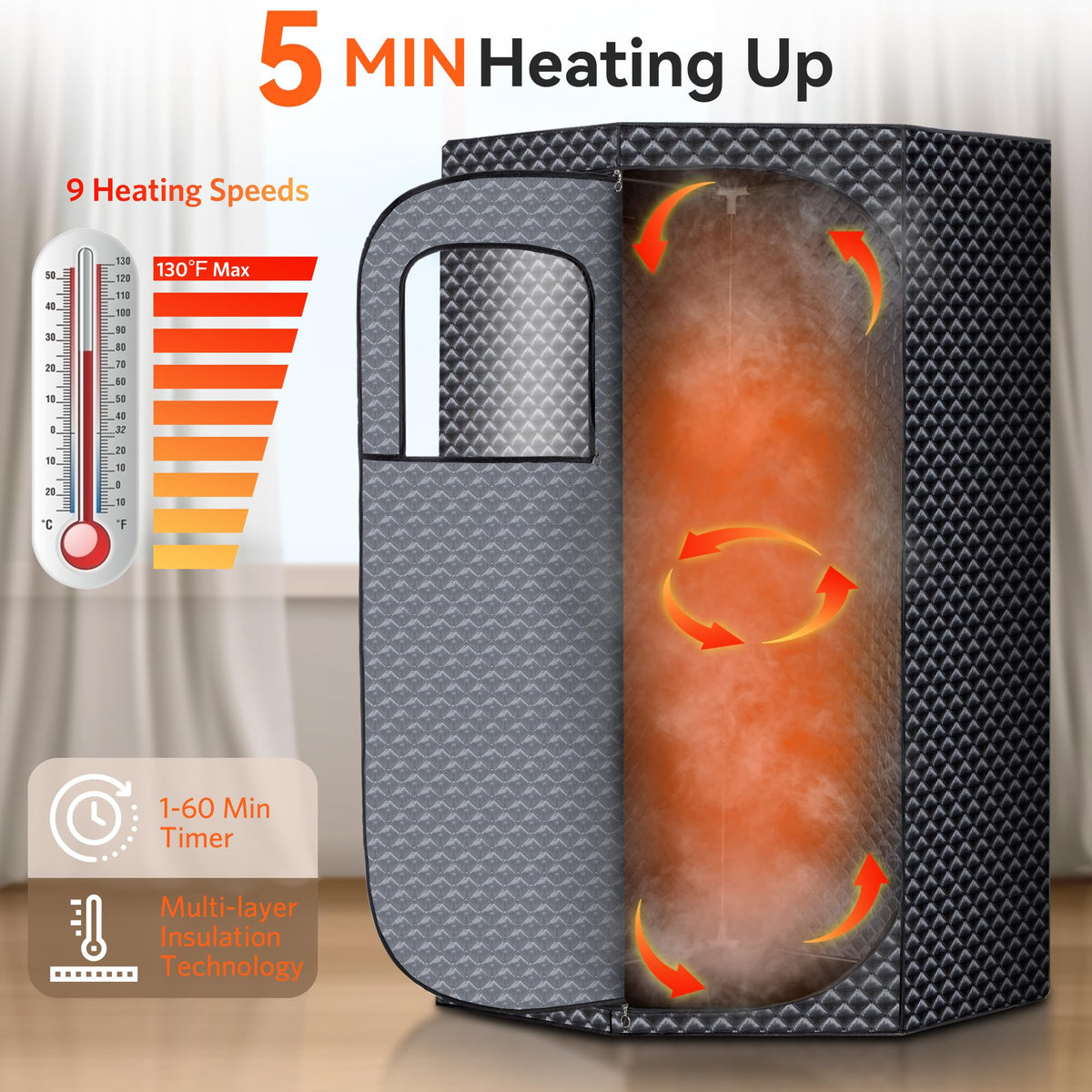 RRGFB Portable Sauna for Home, Portable Steam Tent for Home Detox and Relaxation, Includes 3L Steamer, Remote Controller, Folding Chair, Adjustable Timer 1-60 Min, Large Size