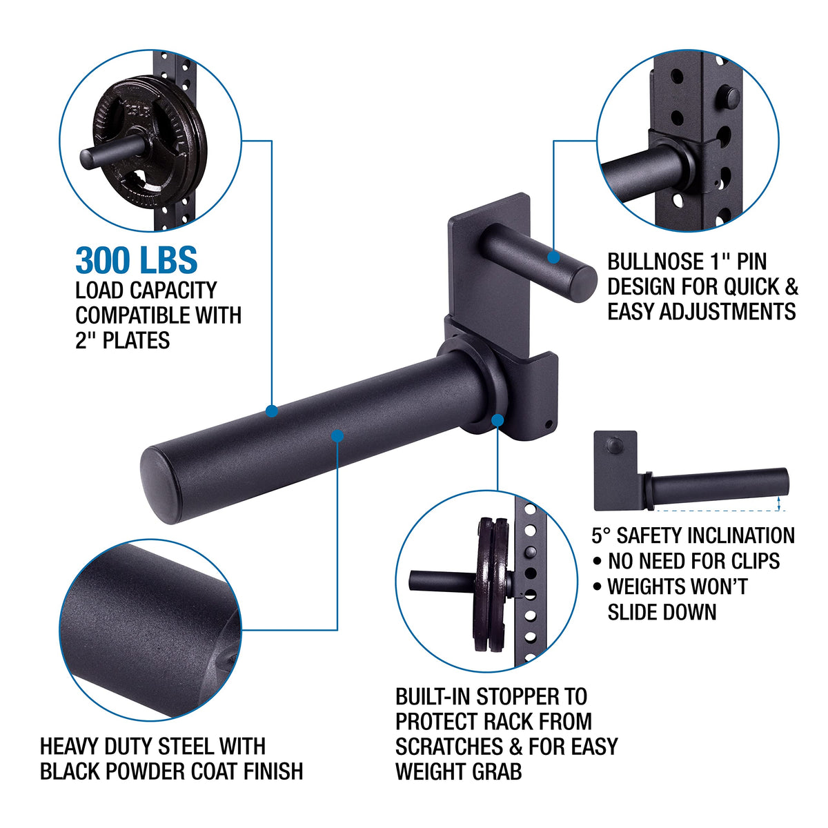 AmStaff Fitness Olympic Weight Plate Holder for Power & Squat Racks – Fits 2x2, 2.33x2.33, 3x3 Inch Tubes, 1" Hole – Storage Horns for Weight Plates on Power Rack – Pair (3" x 3")