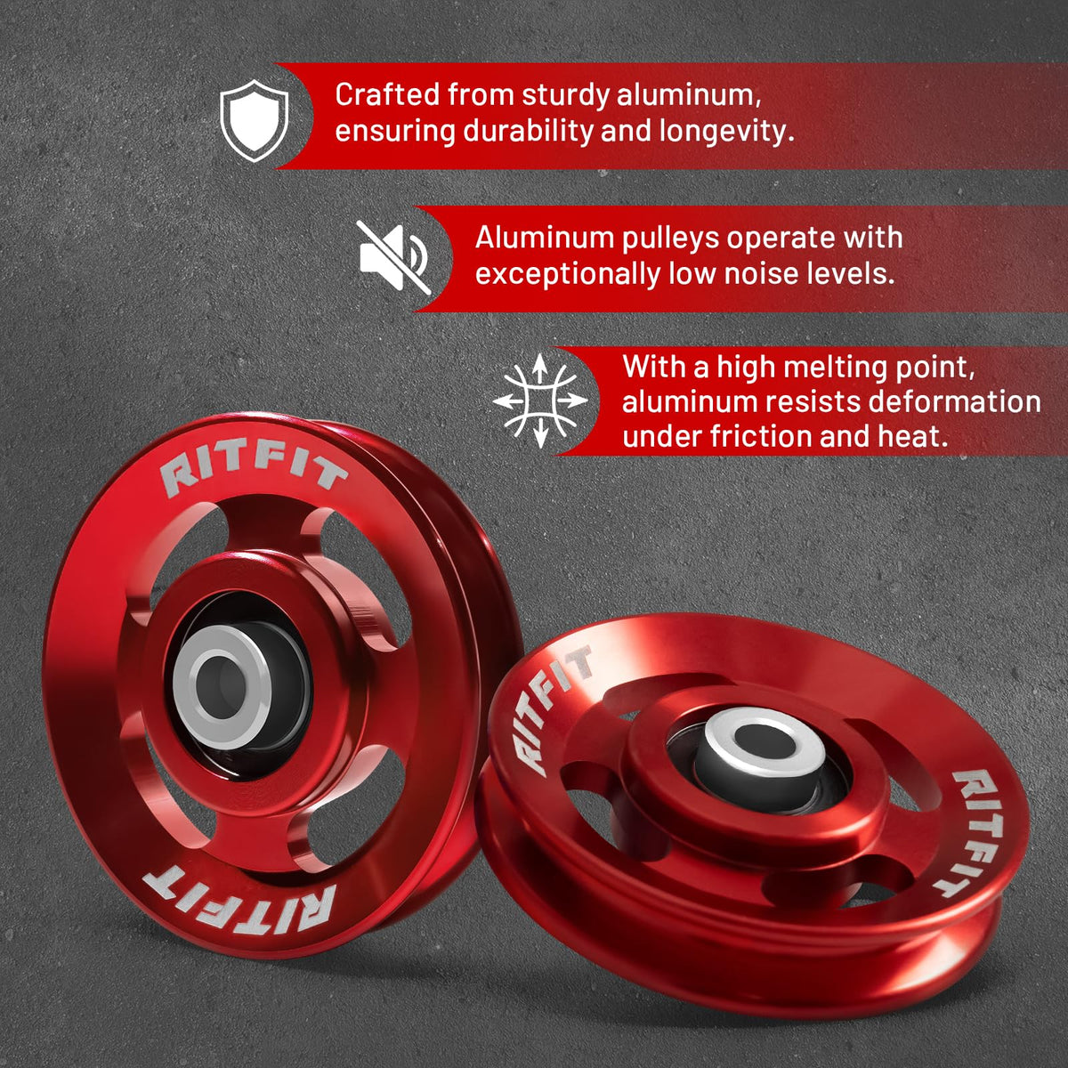 RitFit Aluminum Pulley Wheel for Gym Equipment, 2PCS/ 6PCS Set Power Rack Pulley Attachment, 90mm Aluminum Alloy Bearing Gym Pulley Wheel for Home Gym (red 6 pcs)