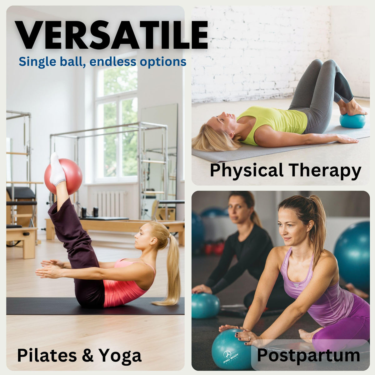 ProBody Pilates Small Exercise Ball with Pump - 9 Inch Workout Ball for Stability, Barre, Yoga, Core & Physical Therapy, Home Gym & Office Use (Aqua)