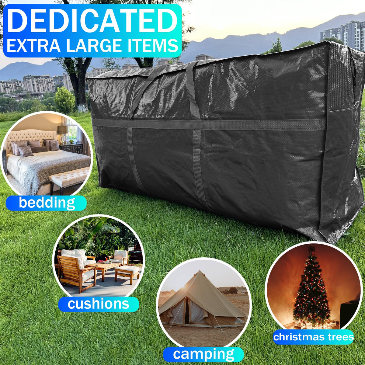 66 Gallon Extra Large Storage Bags, Huge Moving Bags Heavy Duty with Zipper and Stronger Handles, Big Foldable Duffle Bag for Travel - Storage Totes Moving Boxes for College, Christmas Tree, Bedding