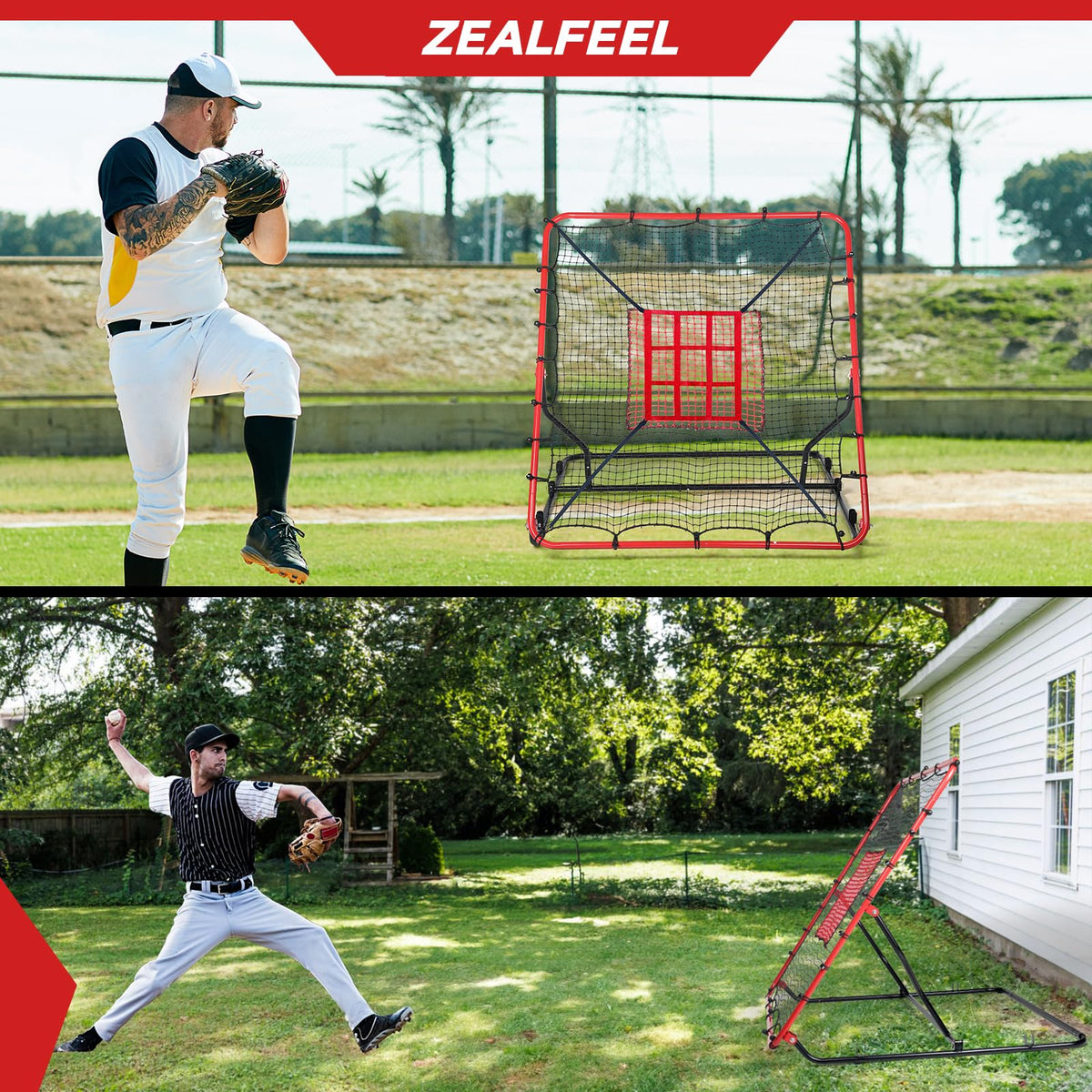 Baseball Rebounder Net, 3 Adjustable Angles 4x4.5FT Pitch Back Baseball Softball Volleyball Rebounder with 2 Strike Zones, UV Resistant, Pitchback Trainer for Ground, Line Drive & Fly Balls