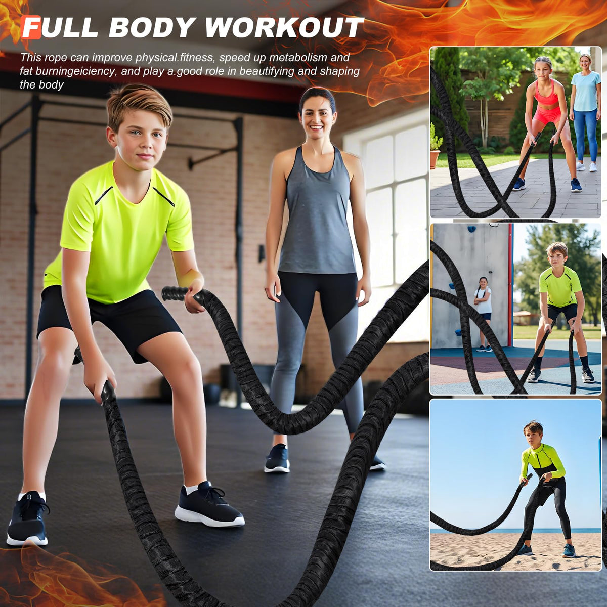 Battle Ropes for Home Gym 1 Inch Diameter 30FT Length Workout Rope Exercise Rope Training Ropes with Protective Sleeve for Kids Men Women Exercise Fitness & Strength Training