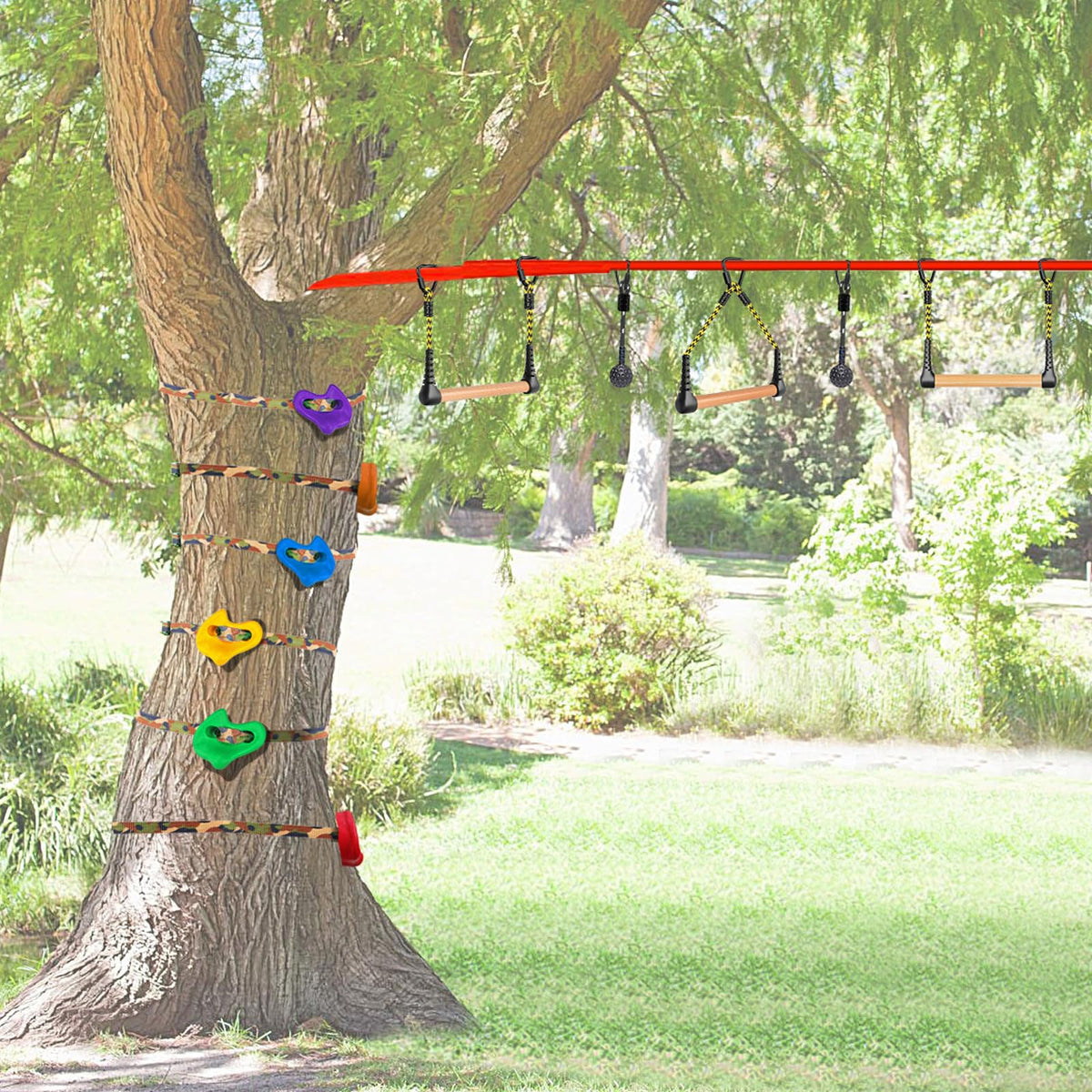SELEWARE 3-Pack Kids Monkey Bars for Backyard & Indoor – Hanging Monkey Bars Ninja Line Accessories, Ninja Warrior Accessories for Obstacle Course Training