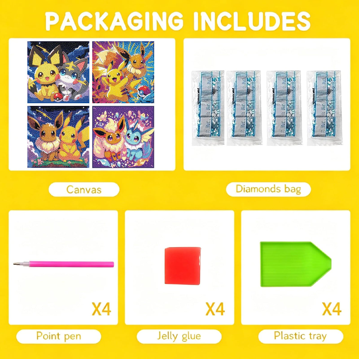 LWZAYS 4 Pack 5D Cartoon Diamond Painting Kits for Kids Beginners, Diamond Art Kit for Kids Ages 8-12, Mosaic DIY Full Round Drill Big Gem Art for Kid, Home Wall Decoration 6X6 inch