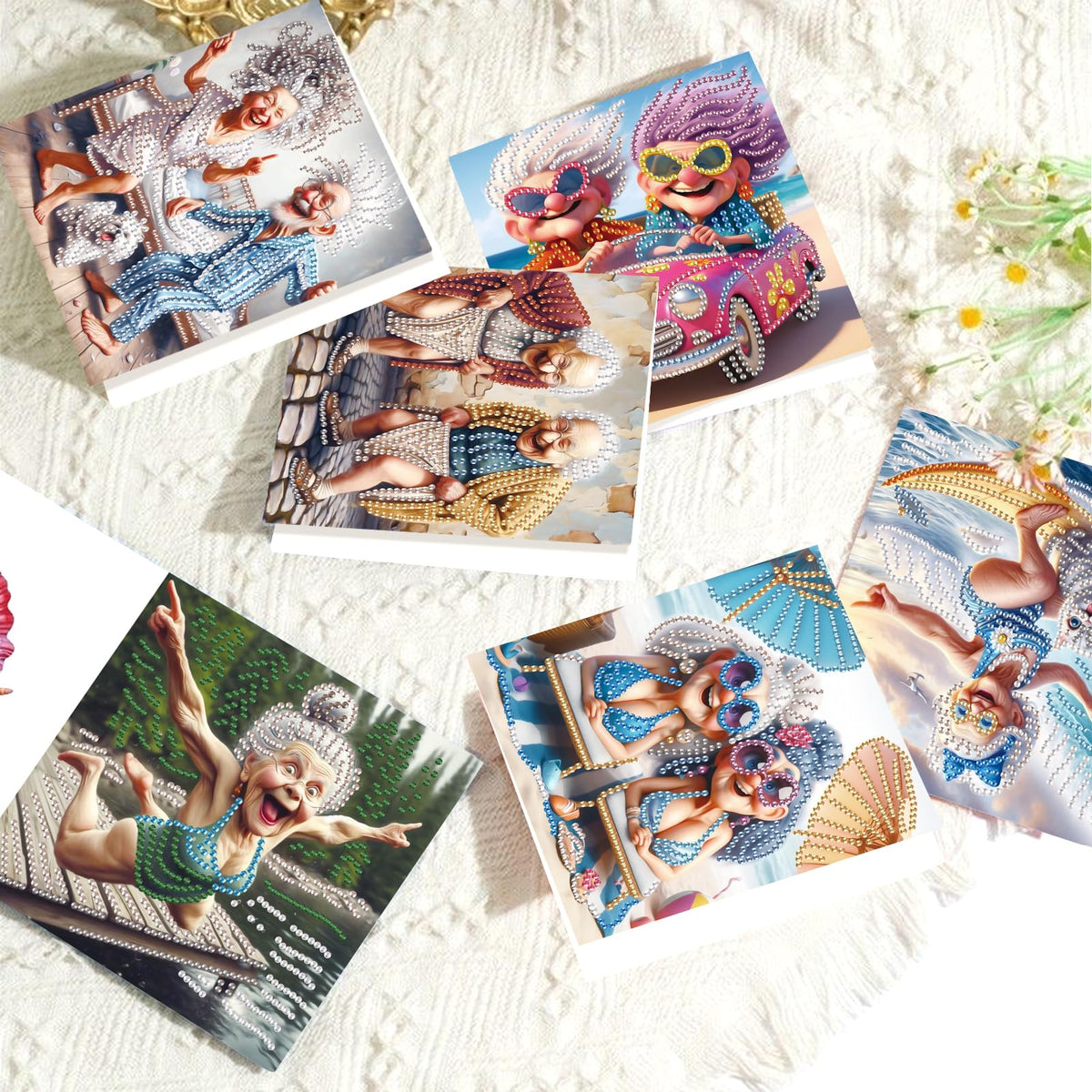MVVMTOP 6pcs Diamond Painting Greeting Cards for Blessings and Wishes, Grandma DIY Special Shape Crystal Diamond Art Partial, Surface flash Paper Material, DIY Gifts for Christmas Thanksgiving Day