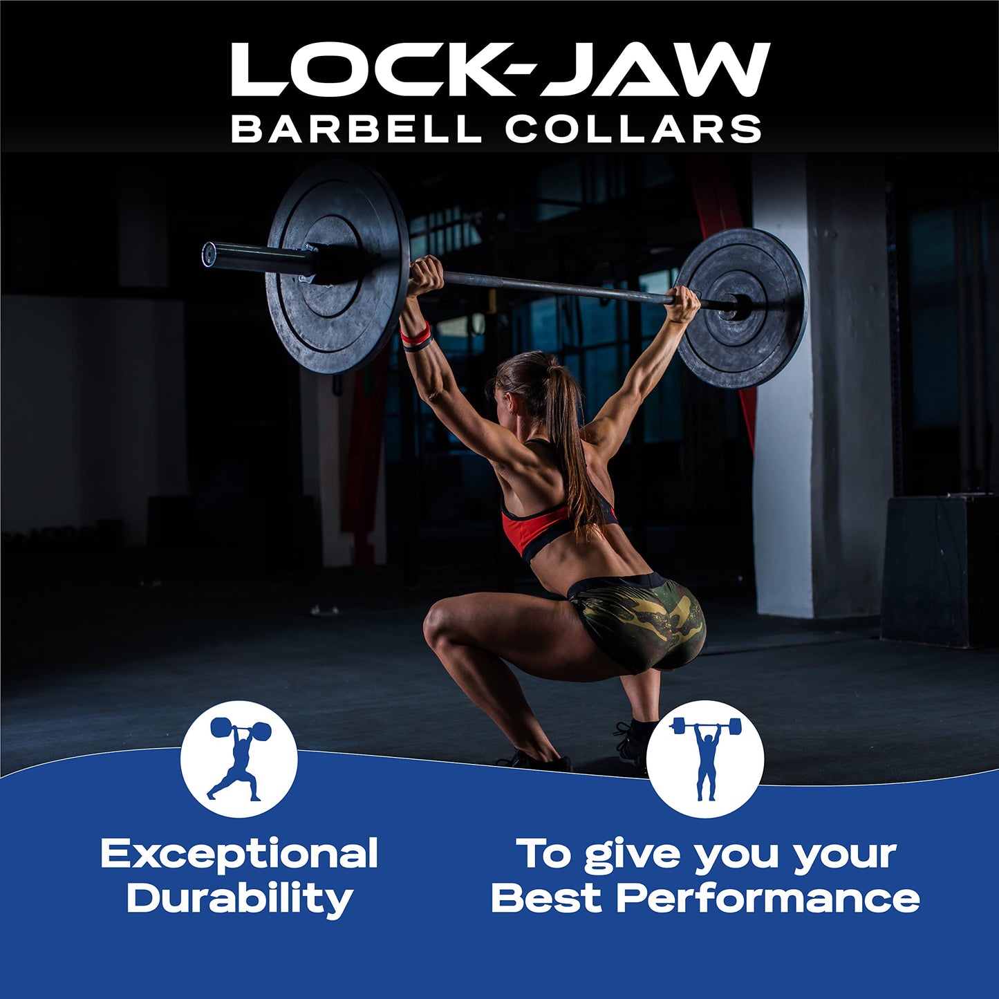 Lock-Jaw PRO 2 Barbell Collars Olympic Barbell Clamps 2 Pcs – Heavy Duty Bar Clamps for 2” & 50mm Olympic Bars – Secure Weight Bar Clamps for Strength Training & Home Gym Accessories – Blue