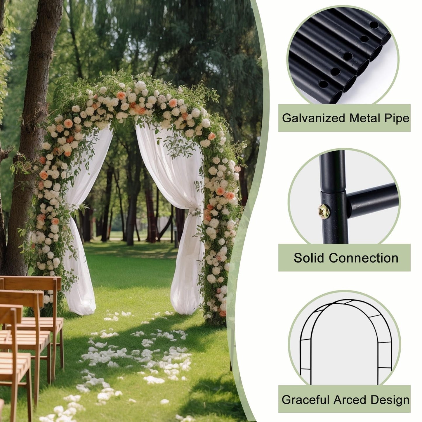Metal Garden Arch Pergola for Climbing Plants and Wedding Events 11.5ft Tall Rose Arbor and Bridal Backdrop Stand
