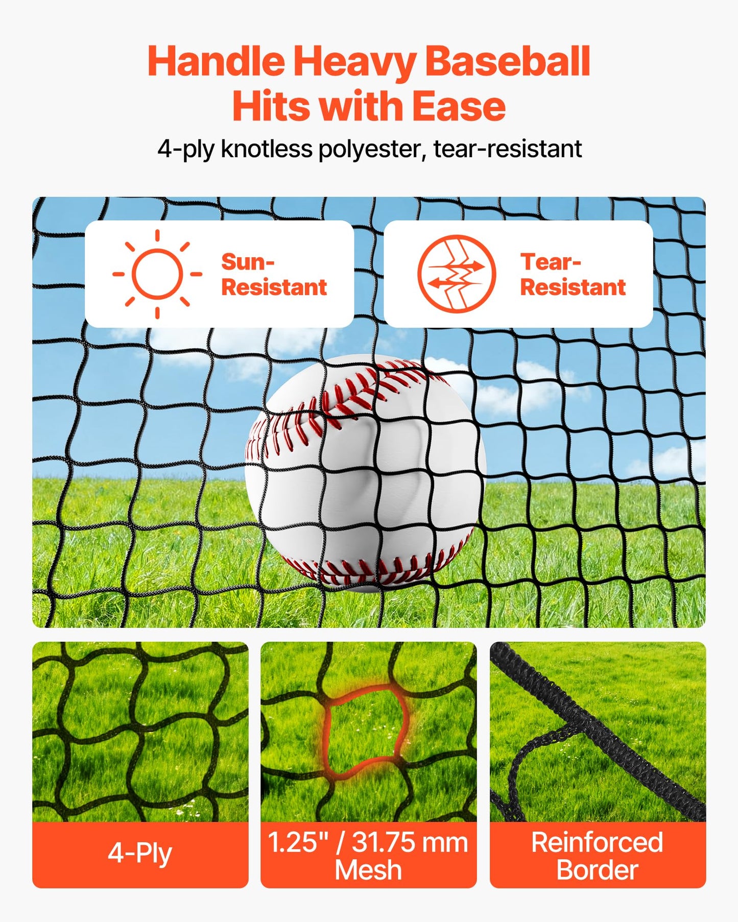 VEVOR Baseball Batting Cage, 40.0 x 12.1 x 10.0 FT Fiberglass Portable Batting Cage, Hitting Cages with 4-Ply Knotless Polyester & Pitching Machine Opening, Battings Cages Netting for Indoor Outdoor