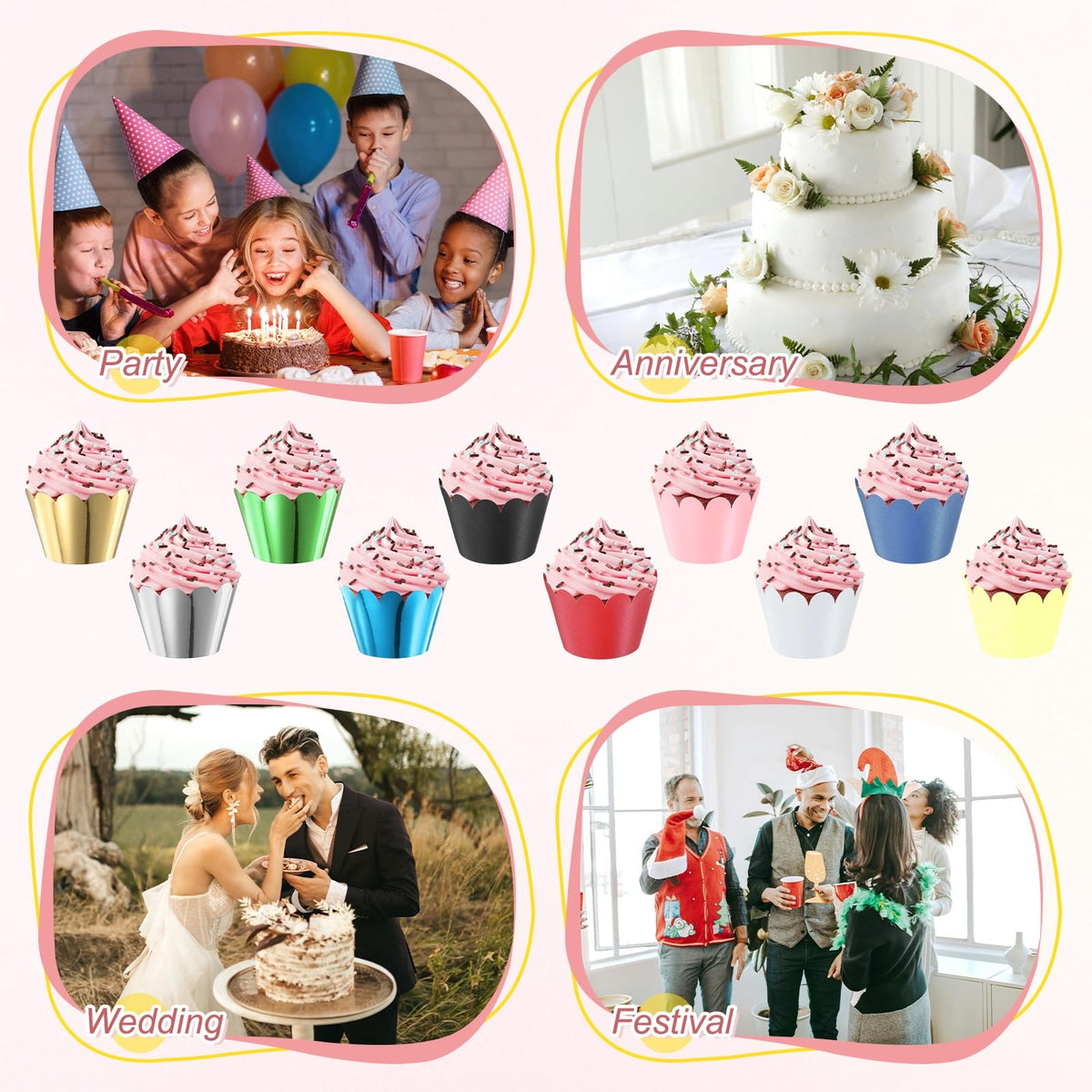 M METERXITY 100-Pack Cupcake Wrappers, Wave Decoration Standard Baking Cups for Wedding/Birthday Party/Bakeries/Cafes Cake Decoration, Bake Cake Paper[Yellow]