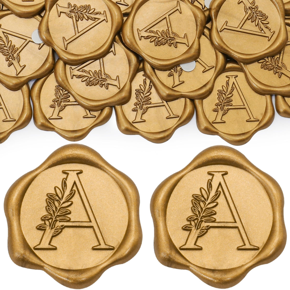 SWANGSA 50 Pack Letter A Wax Seal Stickers, Antique Gold Botanical Leaves Initial Self-Adhesive Wax Stickers for Wedding Party Invitation Envelope