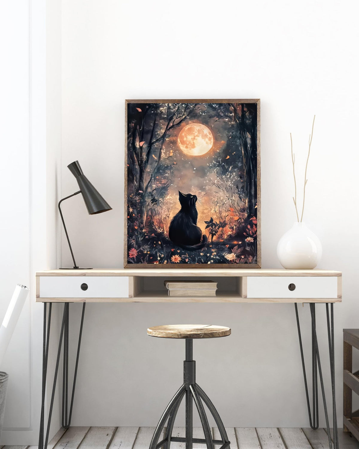 Black Cat Moon 5D DIY Diamond Painting Kits for Adults, Diamond Art Kits for Beginners, Full Drill Dot Painting Gem Art Kits for Home Wall Decor11.8 x15.7 Inch