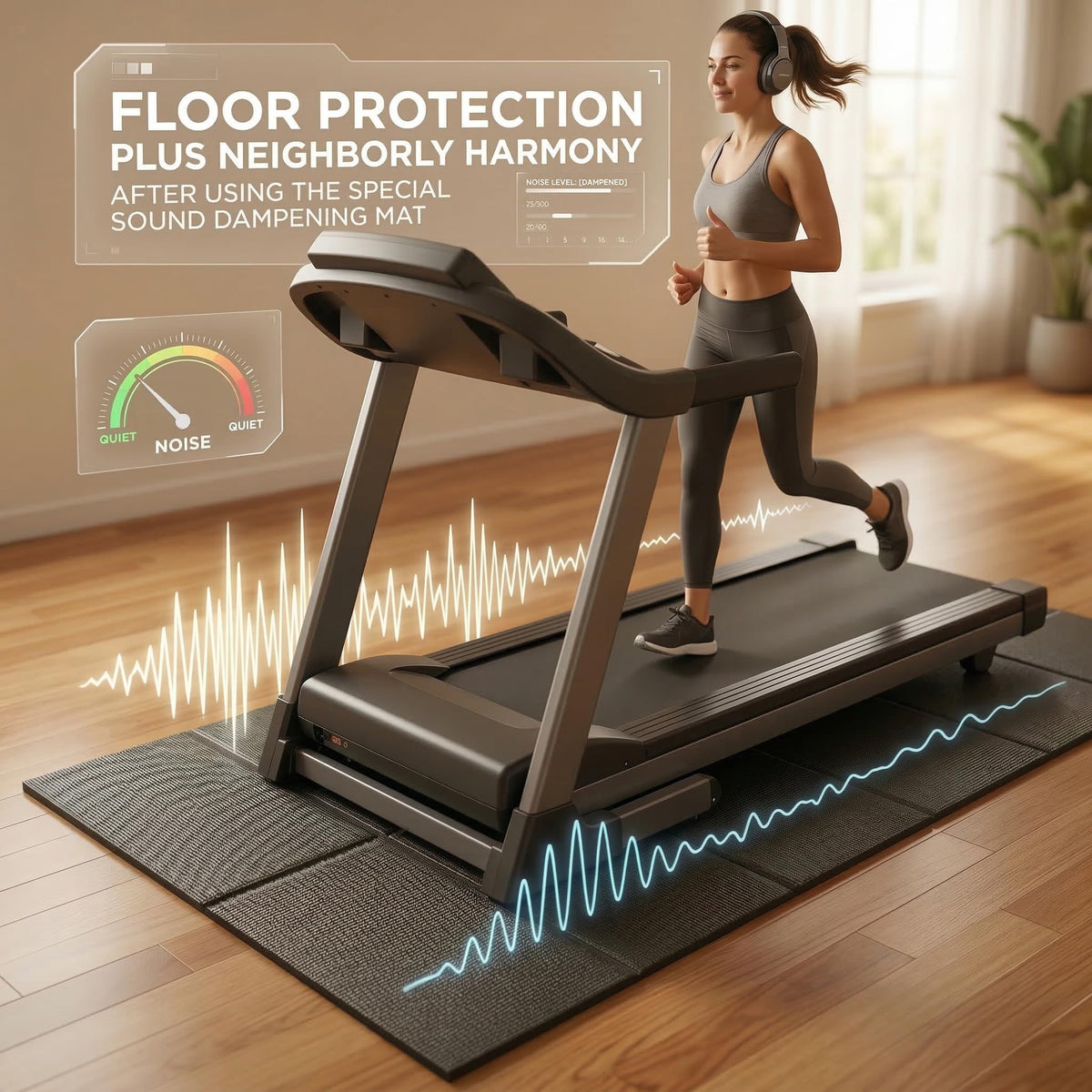 Wimwum Foldable Walking Pad Mat, High-Density PVC Treadmill Mat for Hardwood Floors & Carpet, 55" x 24" Space-Saving Exercise Equipment Mat for Under Desk Bike, Elliptical & Home Gym,Black