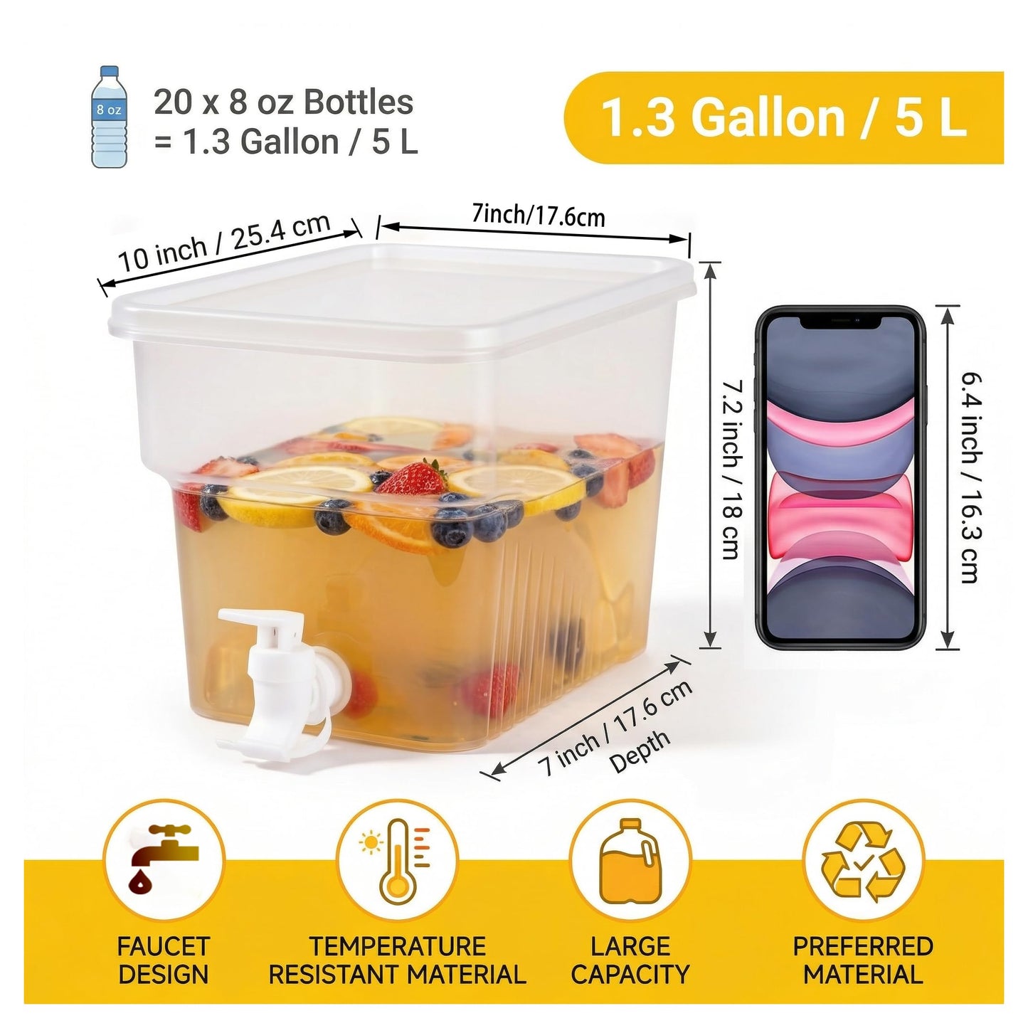 BEWBBAT 6 Pack 1.3 Gallon Fridge Drink Beverage Dispenser with Spigot, Leak-Proof Plastic Water Container Ice Juice Dispenser with Spigot for Party Daily Use