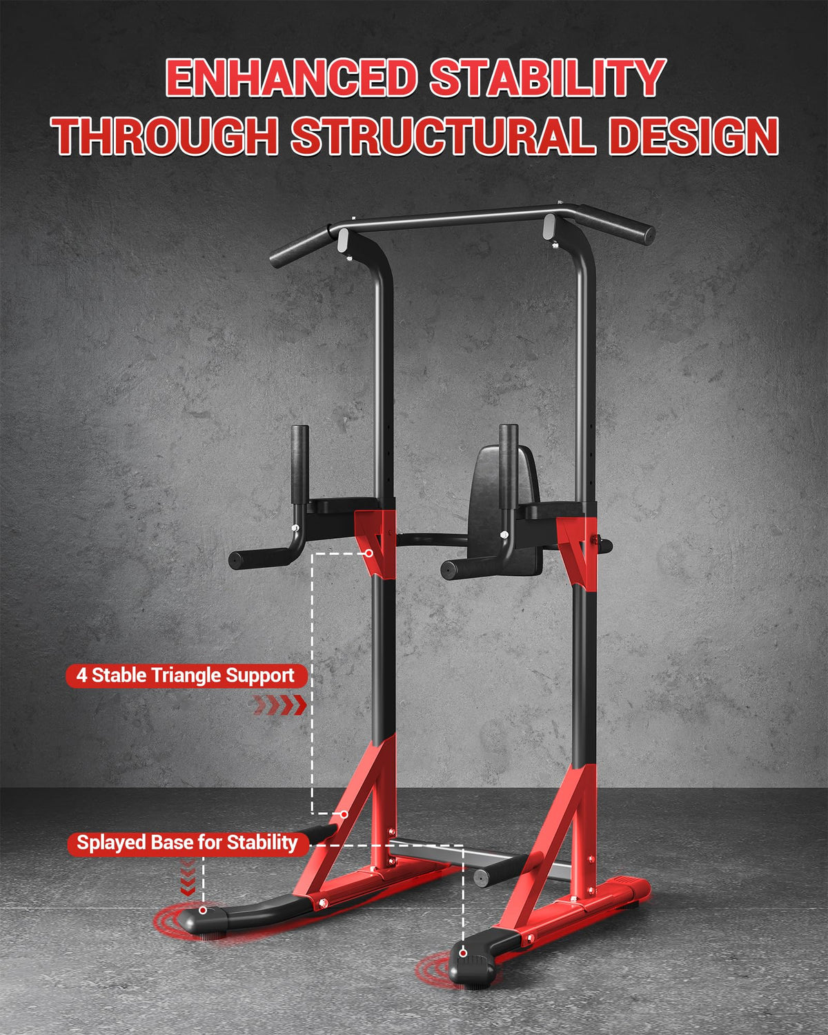 Multi-Function Power Tower 5-Level Adjustable Height Pull Up Bar Dip Station for Adult Home Gym, Heavy Duty Fitness Equipment for Pull-Ups, Chin-Ups, Knee & Leg Raises, Core Strength Training