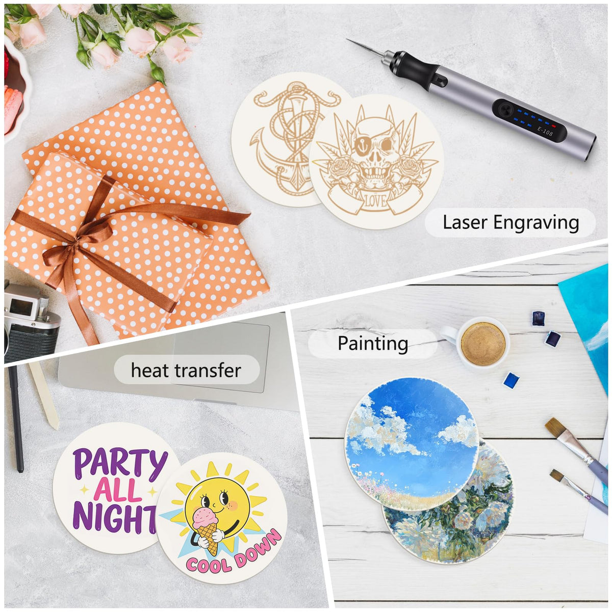 400 Pcs Disposable Paper Coasters（1MM）, 4 Inch Round White Cardboard Coasters for DIY Crafts Arts Drinks Weddings Parties Catering (White)