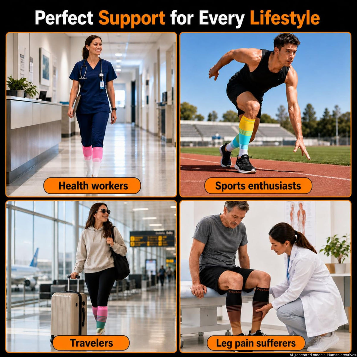 Doc Miller Calf Compression Sleeve for Men & Women – 20–30 mmHg Graduated Compression, Footless Compression Socks Alternative for Running, Shin Splints, Swelling, Varicose Veins –Calf Support, 1 Pair