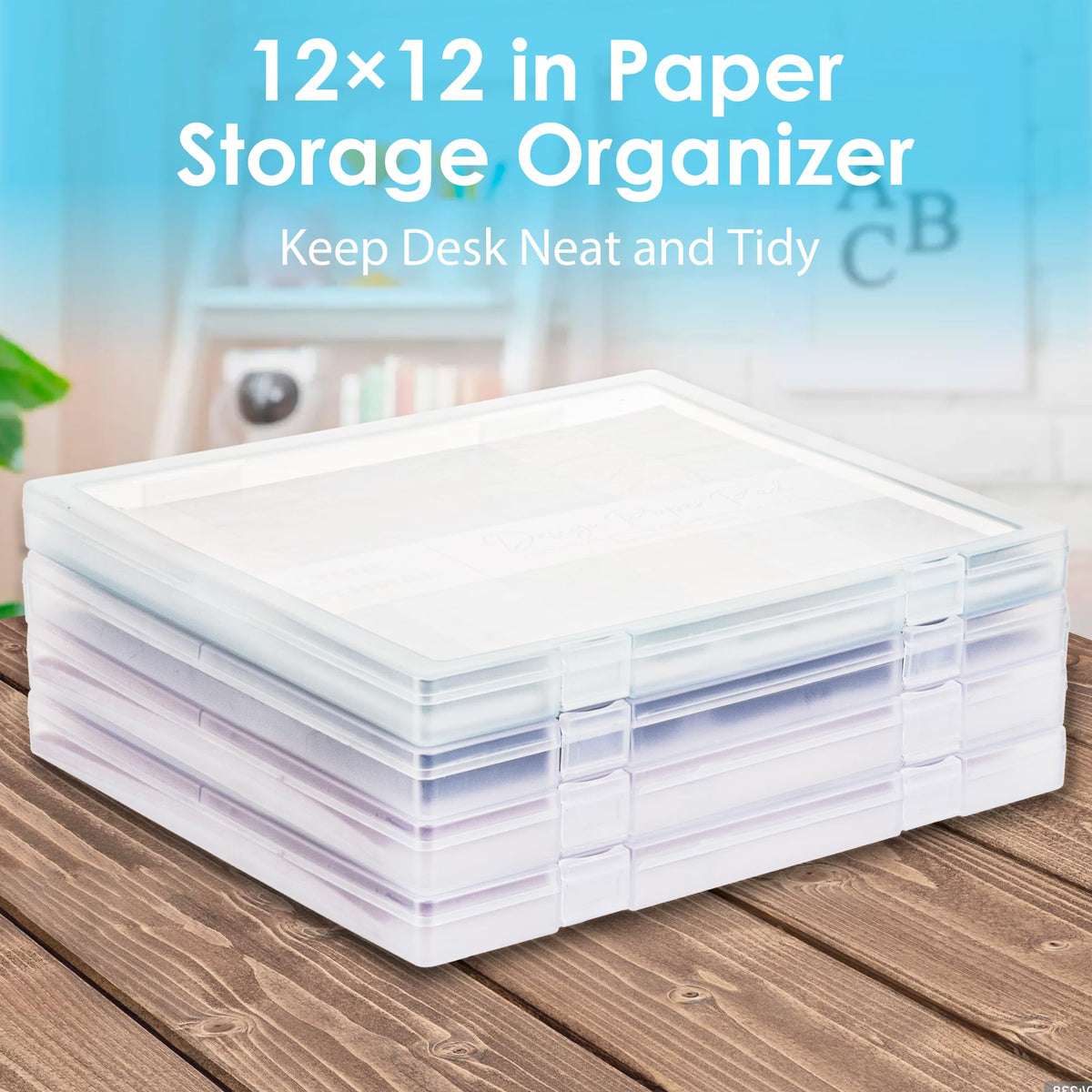 CraftGenes 12x12 Scrapbook Paper Storage, 4 Pack Stackable Paper Containers Storage, Art Supply Storage Organizer, U-Shaped Locking Mechanism, Ideal for Office, Home, and School Document Organizer