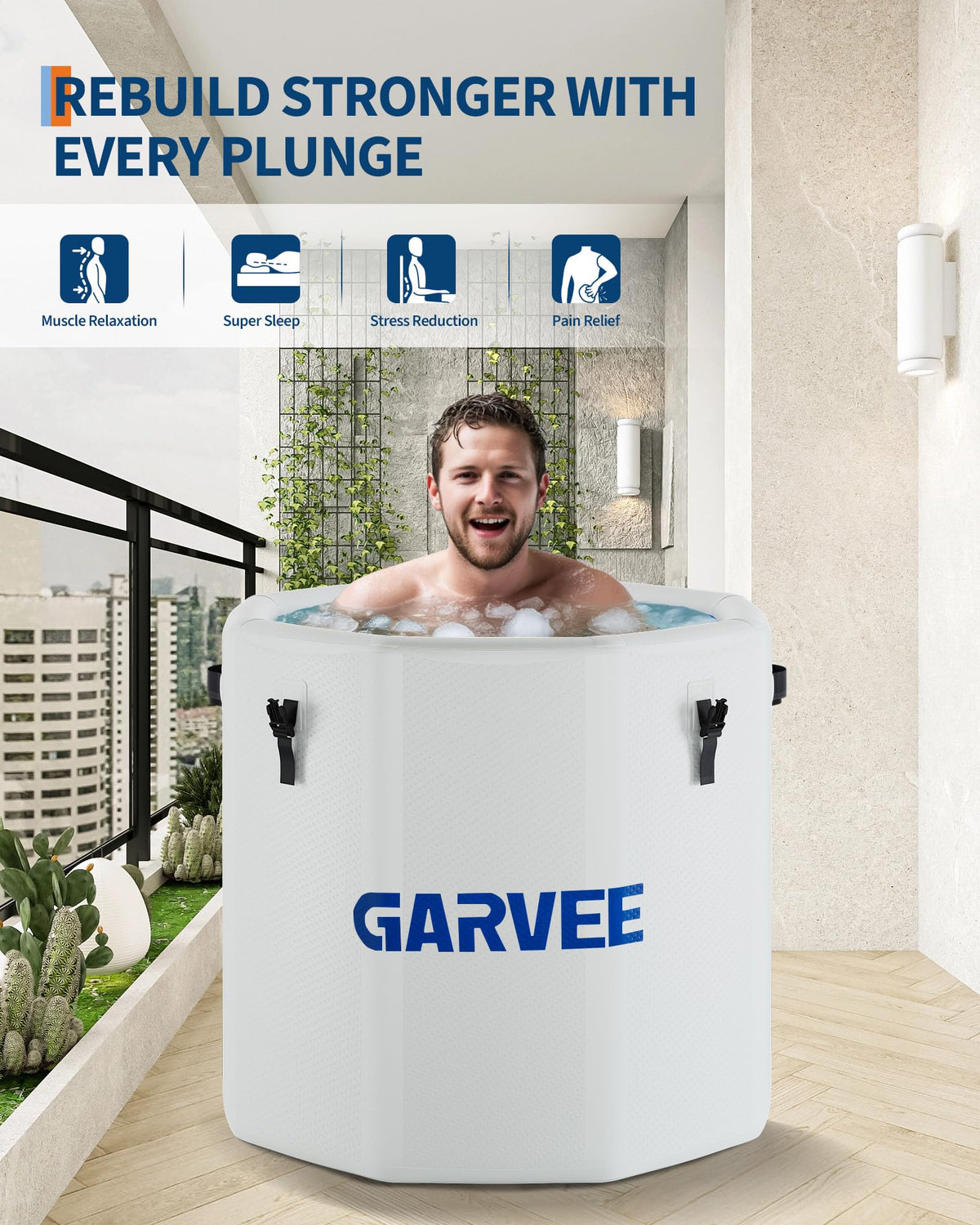 XXL Ice Bath Tub for Athletes, Compatible with Water Chillers, 186-Gallon Inflatable Cold Plunge Tub with Insulated Lid, Portable for Outdoor & Indoor Recovery (White, 186Gallon)