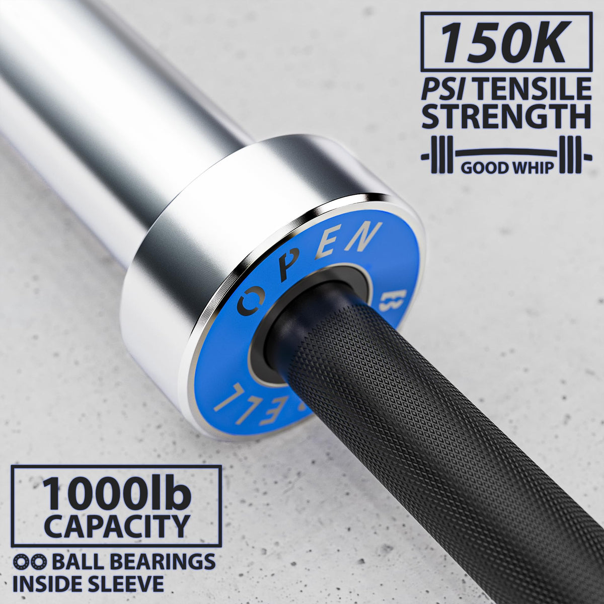 Synergee Open 20kg Men's Black Phosphate Shaft and Chrome Sleeve Olympic Barbell. Rated 1000lbs for Weightlifting and Powerlifting.