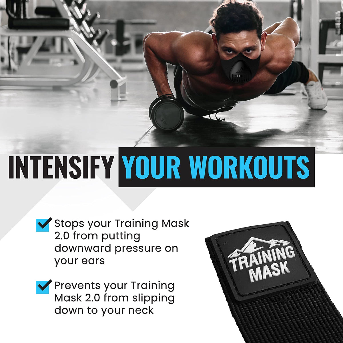 TRAININGMASK - Masks Straps for Training Mask 2.0, Mask Extender Strap Only, Adjustable Band for Running Breathing Mask, Black