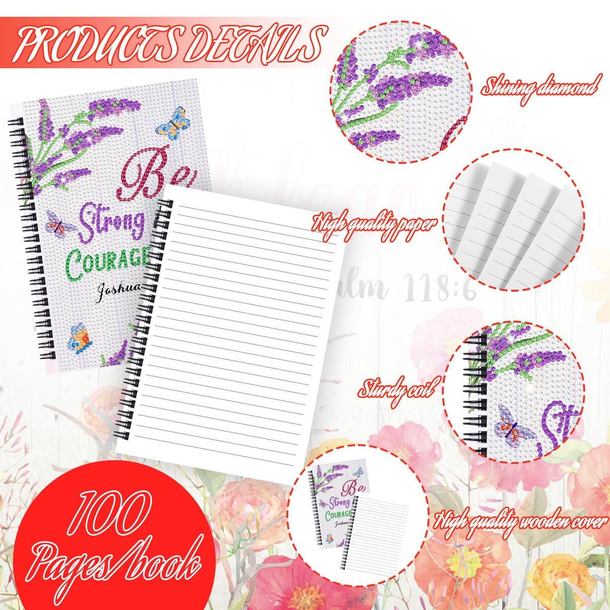 Fullhawl 6 Pack 5D DIY Diamond Art Notebook Kits for Adults Beginner A5 Leather Diamond Painting Gift for Women Art Cover Notepad Sketchbook Journal Crafts Accessories with Tool(Bible Florals)