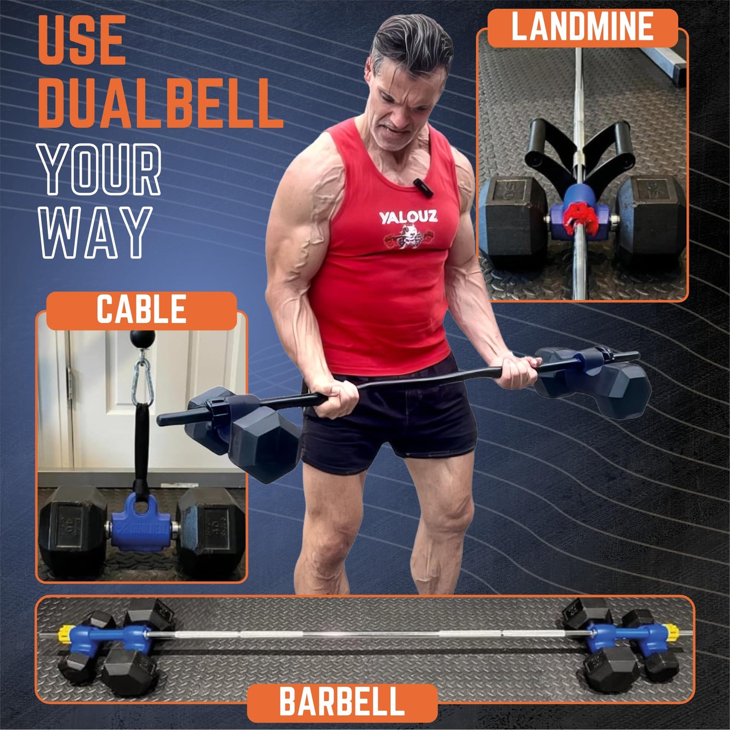 DUALBELL Dumbbell Converters- for 1" bars- hold up to 500lbs- Dumbbell to Barbell Adapters - Connect dumbbells to a 1" (25mm) standard diameter bar to use in place of weight plates, (Blue)