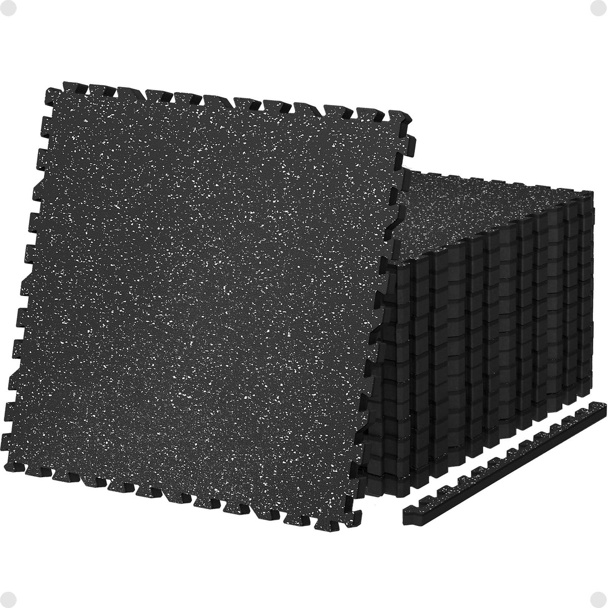 AIRHOP 0.79in Thick 48 Sq Ft Exercise Equipment Mats, 12 Tiles Upgraded Rubber Top with High Density EVA Foam, Large Interlocking Puzzle Gym Flooring for Home Gym, Heavy Weight Workout,Black & White