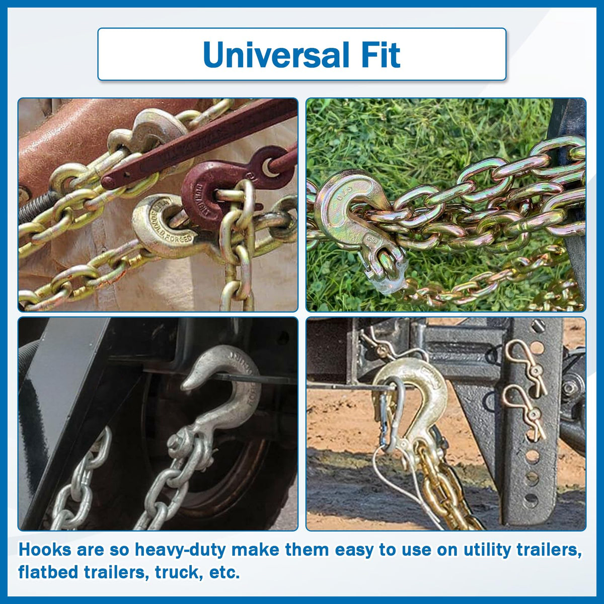 TBAPFS 4Pcs 1/2 Inch Clevis Grab Hooks Grade 70 Chain Hook 12000 Lbs Working Load Limit for Trailer Truck Transport