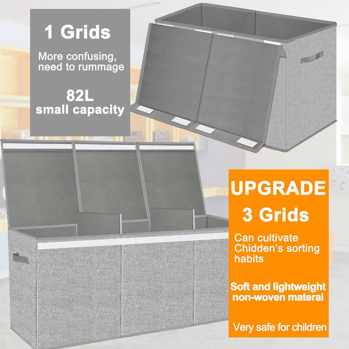 Pantryily Extra Large Toy Box for Girls Boys - Collapsible Kids Toy Chest Boxes Organizers and Storage for Livingroom,Playroom,Closet 35.8"x12.6"x16"(Grey)