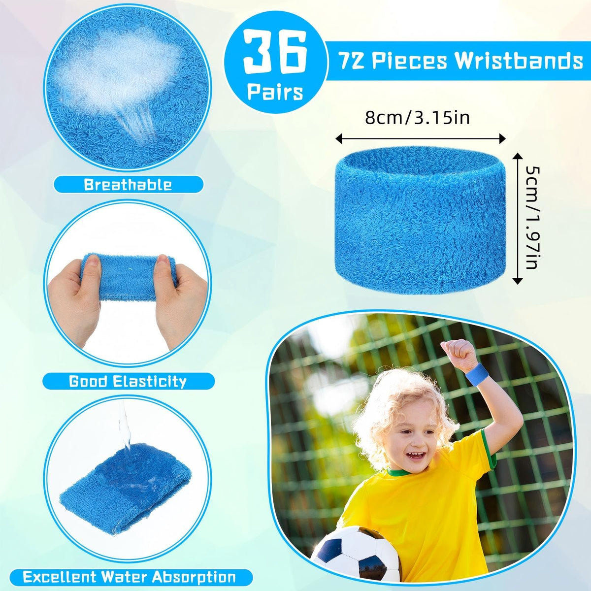 Lounsweer 72 Pcs Sweatbands for Kids Summer Camps, Sports Teams, Gym and Party Favors (Colorful)