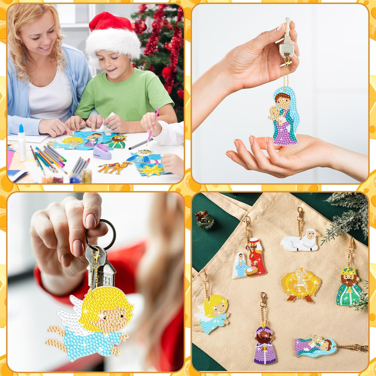 BBTO 15 Piece Christmas Diamond Art Keychains & Ornaments - Nativity Scene Kits for Xmas DIY Crafts