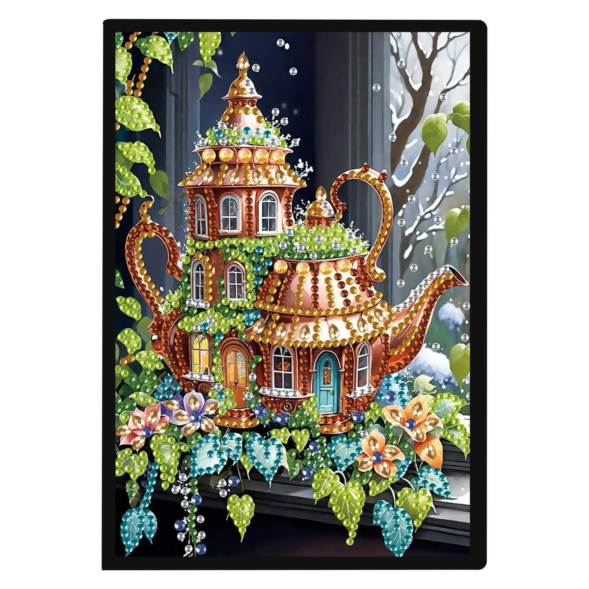 JISHSHAY Diamond Art Notebook Journal Diamond Painting Note Book Gem Art Sketchbook Gem Painting Blank Notebook Mosaic Kits for Adults Diary with Special Shape Drills 14.5×21cm/5.7×8.26in Teapot House