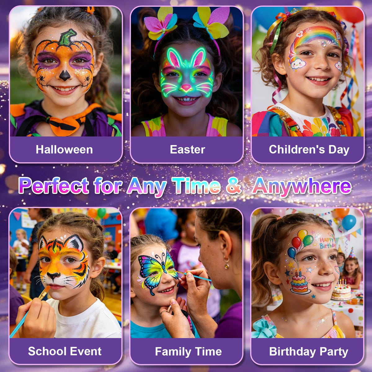 Fenmay Face Painting Kit for Kids - 42 Colors, Non-Toxic and Hypoallergenic, Stencils, Book, Brush, Sponge, and Professional Face Paint Makeup Palette- Safe and Easy to Use
