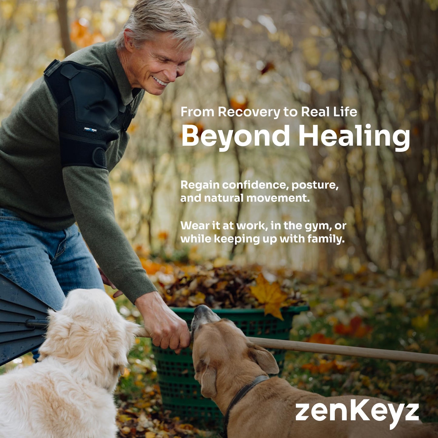 ZENKEYZ Shoulder Brace for Men & Women - Size L/XL (Chest 38-50") - Black/Copper - Copper-Infused Compression Sleeve & Rotator Cuff Support - Adjustable Strap with Ice/Heat Pocket - Sturdy Arm Sling for Joint Stability