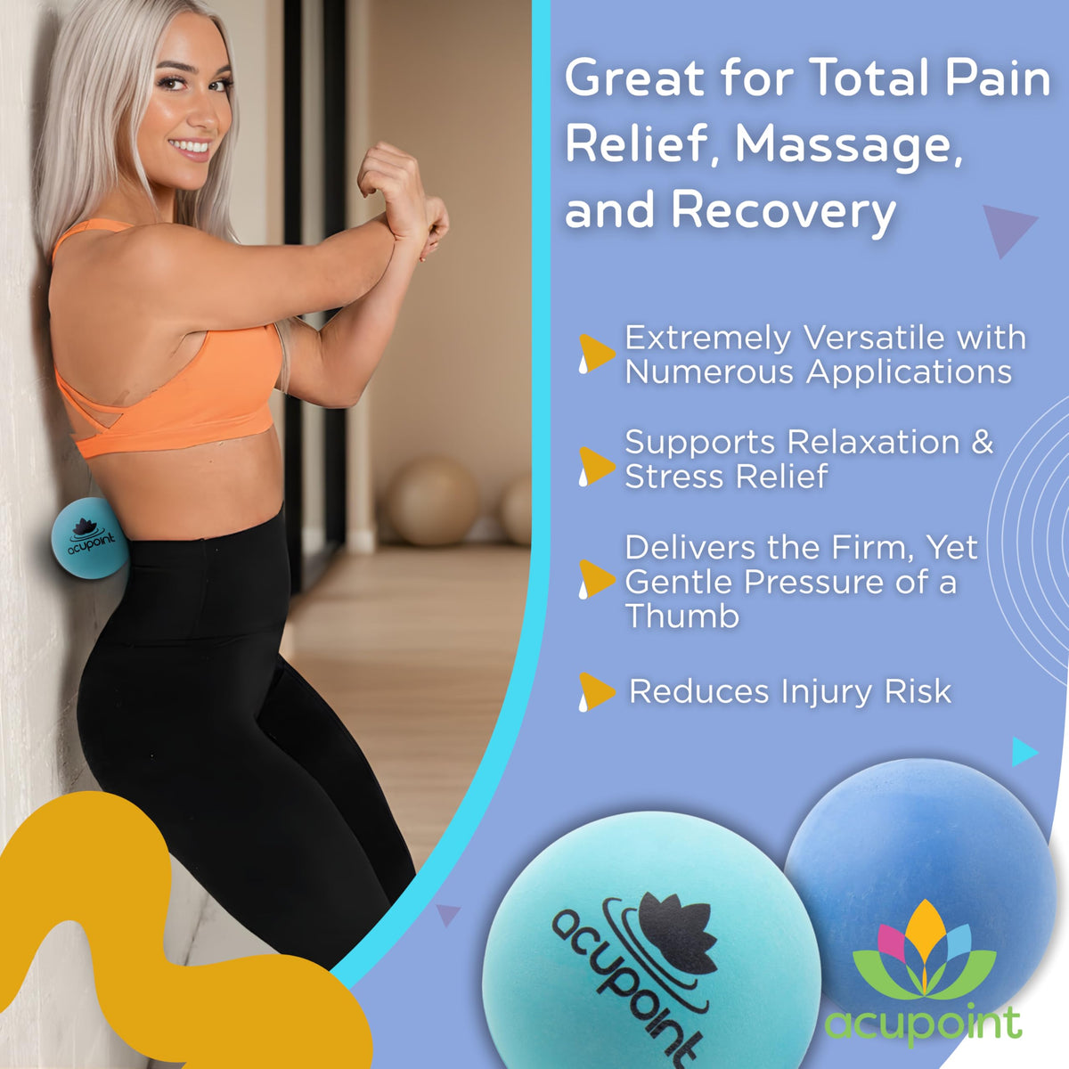 Acupoint Massage Therapy Ball Set of 2 - Myofascial Release, Trigger Point & Deep Tissue - Lacrosse Ball for Back, Neck, Foot and Plantar Fasciitis Relief